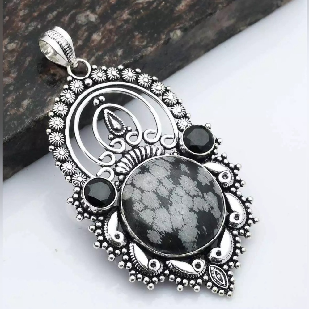 SNOWFLAKE OBSIDIAN PENDANT